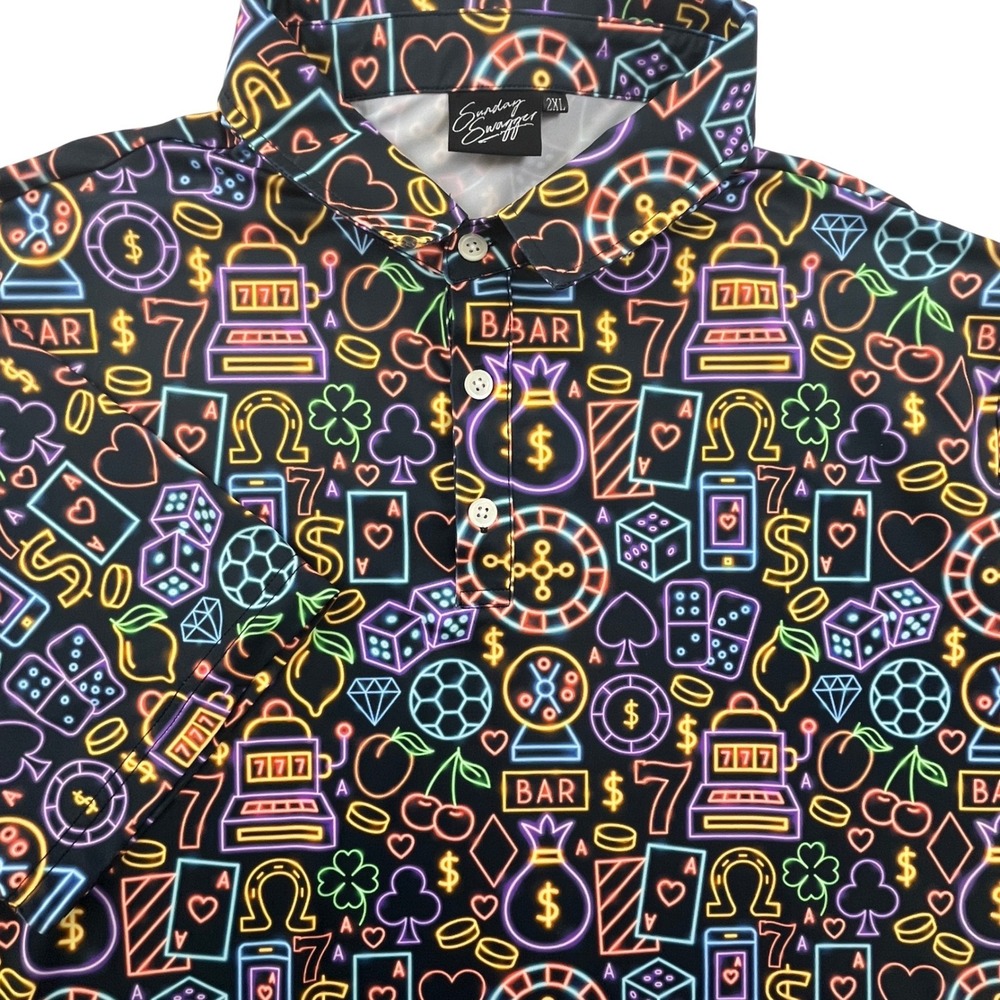 Sunday Swagger Gambler Performance Golf Polo Neon Casino Vegas 2XL Short Sleeve
